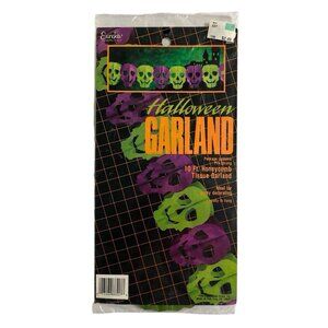 Eureka Halloween Honeycomb Halloween Garland Skulls‎ Green Purple Tissue NOS